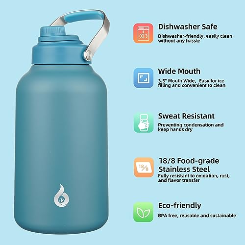 Image of BJPKPK 1 Gallon Water Bottle Insulated, Dishwasher Safe 128oz Large Water Jug with Metal Handle & BPA Free Spout Lid, Stainless Steel Metal Jug for Gym, Sports & Hiking, Navy Blue