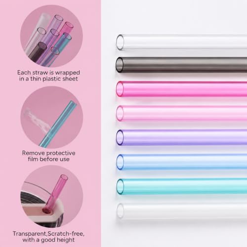 Image of Replacement Straws Compatible with 30 oz Stanley Quencher Tumbler, 10.5 Inch Clear Reusable Straws, Drinking Cup Accessories, Dark Pink-6 Pack