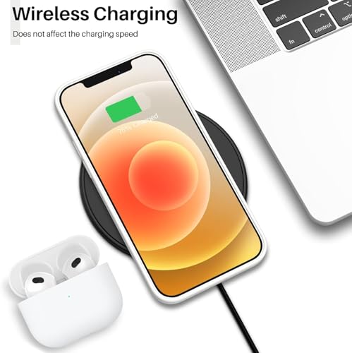 Image of VONZEE Microfiber Candy Case Compatible for iPhone 12 Smooth Touch Cushion Liquid Soft Silicone Gel Rubber Phone Cases Non-Slip Full Body Protective Shockproof Back Cover (White)