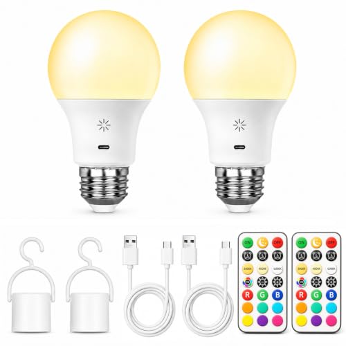 E27 LED Rechargeable Light Bulbs Dimmable Remote & Touch USB-C 2 Pack