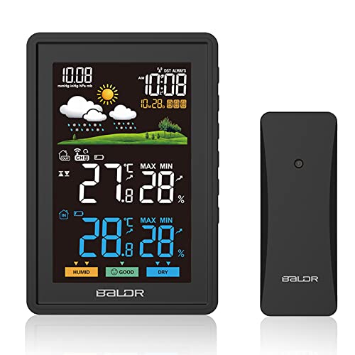 Wetterstation Funk mit Außensensor, Funkwetterstation Innen Außen Digital Thermometer Hygrometer Feuchtigkeit DCF-Funkuhr mit 5,9 Zoll Farbbildschirm Wettervorhersage, Wecker, Kalender für Kinderraum Cover