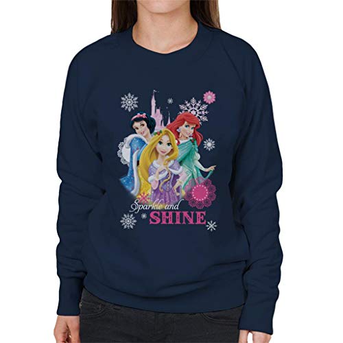 Image of Disney Christmas Princesses Sparkle and Shine Women's Sweatshirt Navy Blue