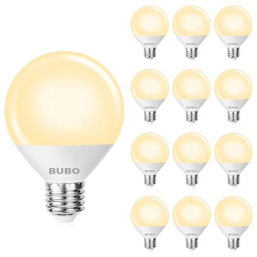 Image of BUBO Vanity Light Bulbs for Bathroom Over Mirror, 60 Watt Equivalent, Soft White 2700K, G25 Globe Light Bulb 800 Lumens, Round Bulb with E26 Medium Base, 7W, Non-Dimmable, 12 Pack