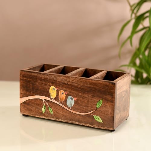 Image of Aakriti Art Creations Handcrafted Mango Wood Cutlery Rack for Kitchen & Dining Table |Wooden Cutlery Holder & Organizer |Dining Table Decoration Items | Kitchen Accessories | Indian Handicraft | Brown