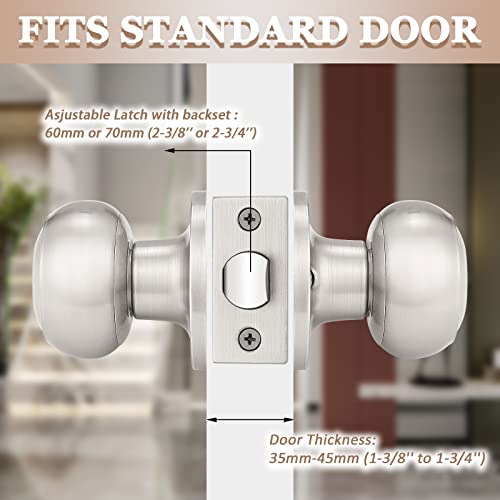 Probrico 1 Pack Round Passage Door Knob(Non-Locking Knobs), Keyless Doorknobs Interior/Exterior Door Lockset,Passage Knobs for Hallway/Closet,Satin Nickel Finish Modern Design Door Hardware - Image 3