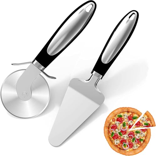 2pack for Pizza Cutter Wheel and Pizza Shovel,Non-Slip Handle, Finger Protection Device, Easy to Cut Pizza Crust, Pie, Dishwasher Safe