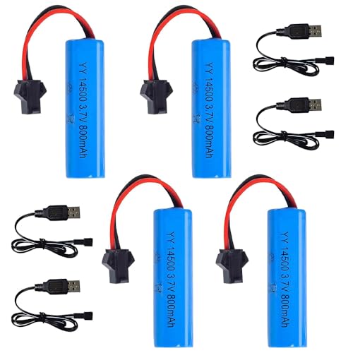 Hojalis 3.7V 800mAh Li-ion Battery, 4 Pcs RC Rechargeable Ba