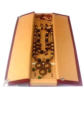 Beauty zone Pearl Gold Plated Green & Golden Colour Double Layer Necklace set with ear ring With Jewellery Box for women and girl for party, wedding, traditional ceremony.