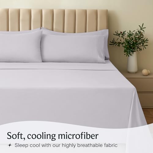Image of LuxClub 5 PC Sheet Set Bed Sheets Deep Pockets 16 inch Eco Friendly Wrinkle Free Cooling Machine Washable Hotel Bedding Silky Soft - Dove Gray Split King