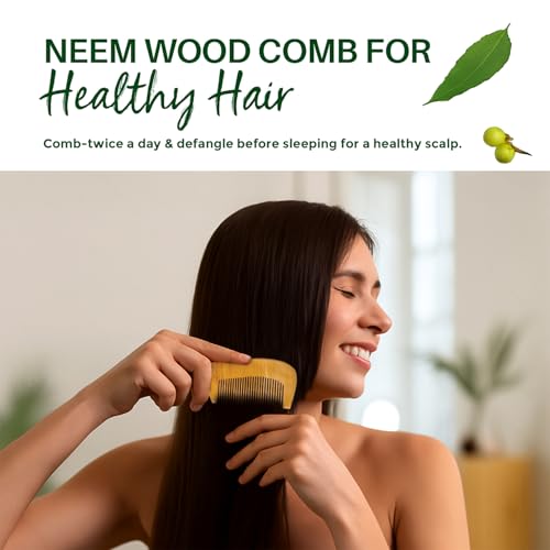 Image of COMBELLE Premium Neem Wood Comb - Eco-Friendly, Oil-Treated Anti-Hairfall & Frizz Control Comb for Men, Women, & Kids - Natural Wooden Comb for Healthy Hair, Dandruff Control, and Scalp Massage (NEEM COMB-5)