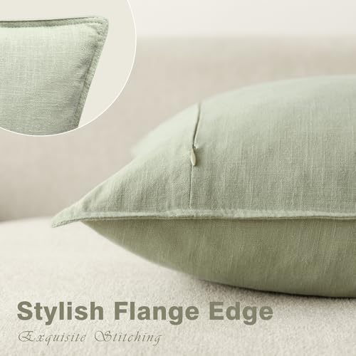 Foindtower Pack of 2, Decorative Linen Solid Throw Pillow Covers Accent Soft Cushion Case Farmhouse Boho Pillowcase for Couch Sofa Chair Bedroom Living Room Home Decor 18 x 18 Inch Light Sage Green