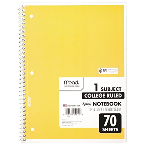 Cahier à spirales ligné Mead jaune à couverture rigide 70 pages