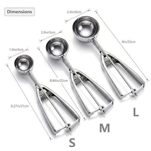 Image of Ice Cream Scoop, 3Pcs Cookie Scoop Set, Stainless Steel Ice Cream Scooper with Trigger Release, Large /Medium /Small Cookie Scooper for Baking, Cookie Scoops for Baking Set of 3 with Cookie Dough Scoop