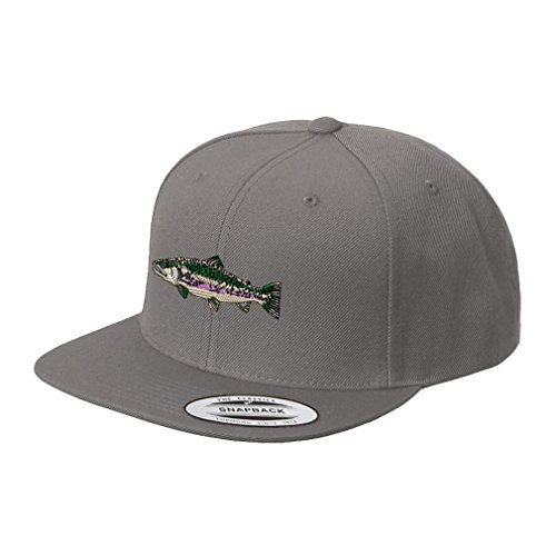 Fish Rainbow Trout Embroidered Flat Visor Snapback Hat Dark Grey