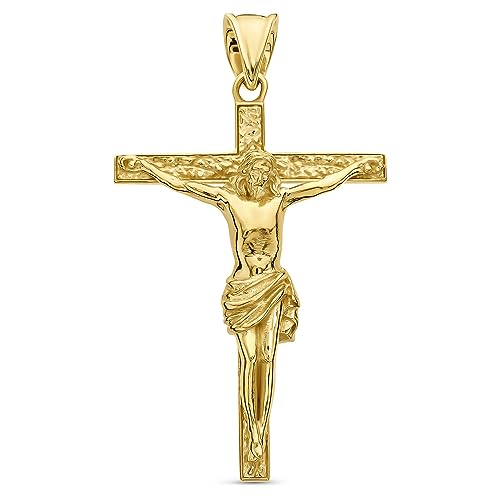 Detailed Crucifix Pendant for Men 14K Solid Gold - Made in the U.S.A.