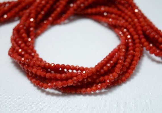 Miniatura 2 de Cuentas de coral rojo, piedras preciosas originales de rondelle facetadas, cuentas de 0.118 in, hilo de 13 pulgadas