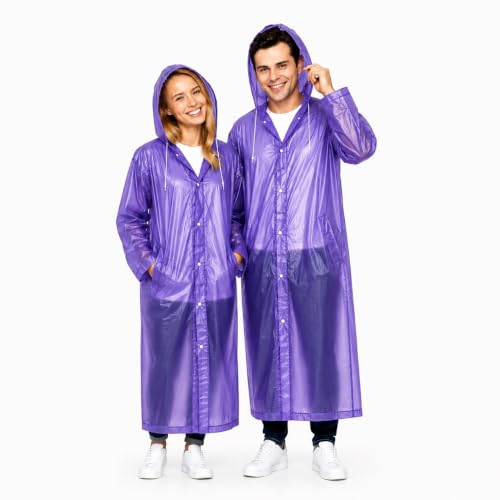 Image of OTOROYS Waterproof Long Rain Coat with Hood for Men, Women, Boys & Girls | Universal Full Length Reusable PVC Raincoat | Lightweight Portable Rain Ware for Bike Riding, Travel & Outdoor, Purple
