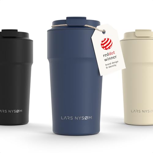 Image of LARS NYSOM Thermo Coffee Mug to go 17oz | Travel Mug 0.5 Liter with Insulation | Silicone grip base | Leak Proof Stainless Steel Tumbler for Coffee and Tea on the Go (Powder Midnight Blue, 17oz)
