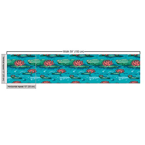 Ambesonne Botanical Fabric by The Yard, Lotus Flowers on The Lake Water Lilies Exotic Boho Pond Pattern, Decorative Fabric for Upholstery and Home Accents, 1 Yard, Blue Coral - Thumbnail 3