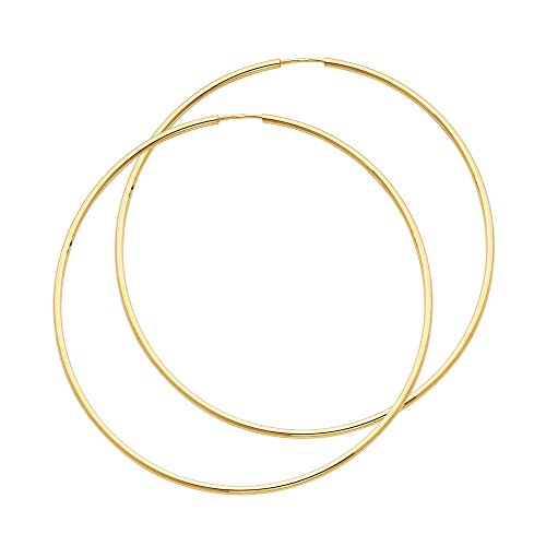 14k Gold 1.5mm High Polished Large Endless Hoop Earrings - 60mm