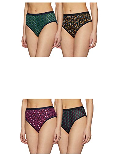 Image of Rupa Softline Women's High Rise,All-Day Fresh Cotton Hipster Panties,Outer Elastic Waistband, Regular Fit,Full Coverage,Assorted Print, Pack of 4