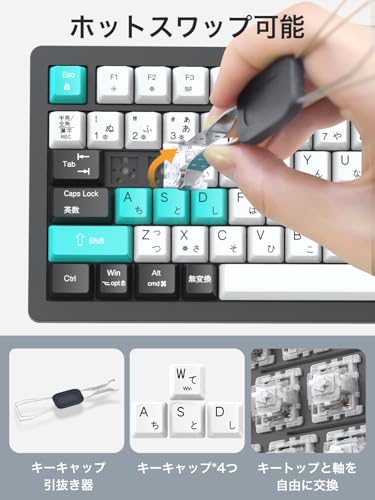 undefined ゲーミングキーボード 2025年業界初 日本語JIS配列&かな印字一体化 75%コンパクト メカニカルキーボード ガスケットマウント/サテライト軸 押下圧40g PBTキーキャップ カスタマイズ可能 マルチノブ付き RGB LEDバックライト 1600万色 有線USB接続 Mac/Win対応 ブラック の商品画像 4