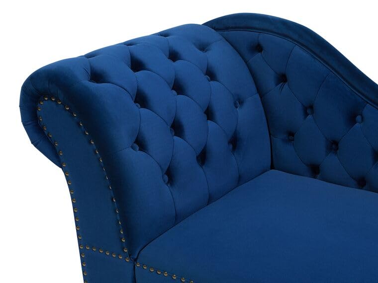 Image of Velvet Modern Chesterfield Chaise Lounge Couch 166 X 63 X 76 for Your Loving Space (Blue, Left Arm)