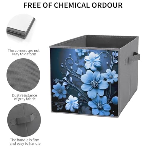 Boîtes de rangement pliables à motif floral bleu au design soigné - 4