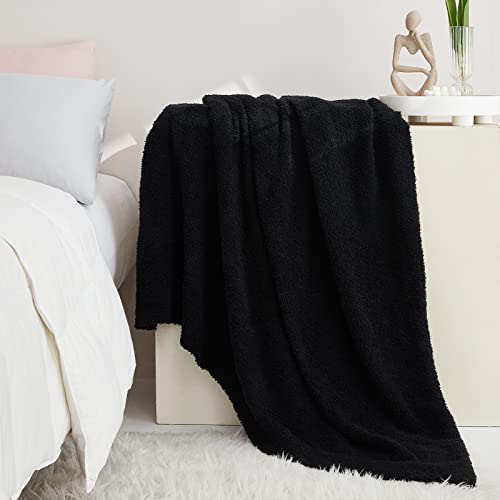 Image of CYMULA Knit Throw Blanket for Couch Black-Super Soft Lightweight Plush Fuzzy Fluffy Cozy Blankets and Throws for Sofa Bed, 50x60 inches
