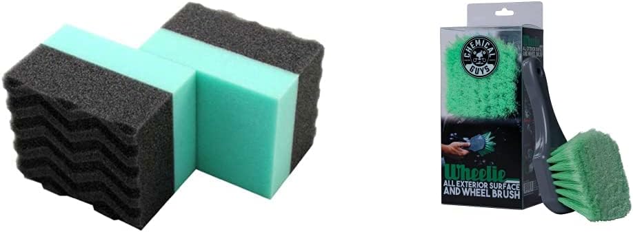 Chemical Guys Acc_300_2 Wonder Wave Durafoam Contoured Large Tire Dressing Applicator Pad, Pack of 2 & ACCG08 Wheelie All Exterior Surface and Wheel Brush