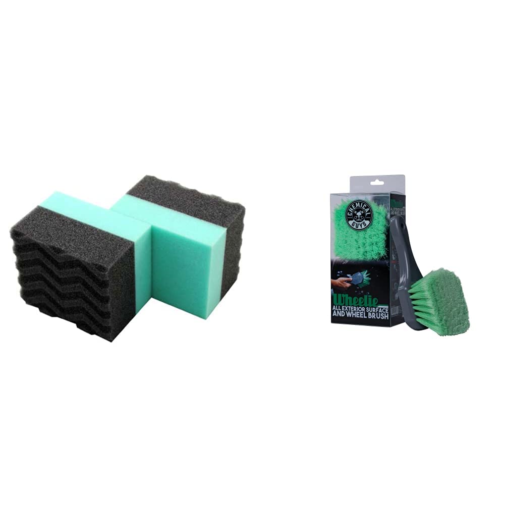 Chemical Guys Acc_300_2 Wonder Wave Durafoam Contoured Large Tire Dressing Applicator Pad, Pack of 2 & ACCG08 Wheelie All Exterior Surface and Wheel Brush
