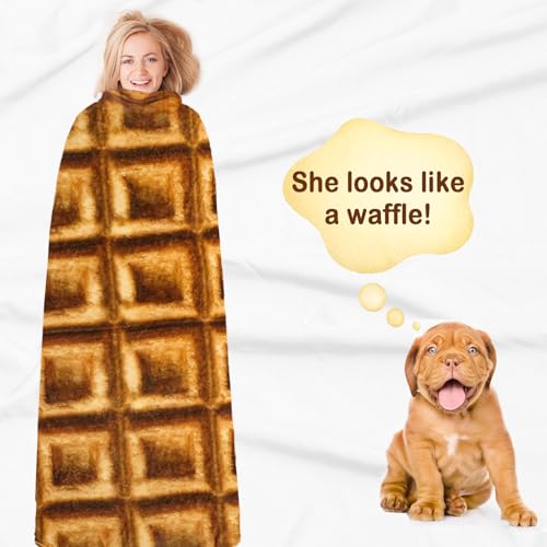 Image of Bnuitland Waffle Funny Blanket, 300 GSM Double Sided Giant Funny Novelty Realistic Food Blanket with Pouch for Adults and Kids, Super Soft Flannel Throw