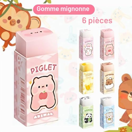 Mignon Crayon Gomme, Thème du Dessin, Animé Coloré Rectangle, Cubiques pour Enfants (6 Pcs Animaux) – vue 2