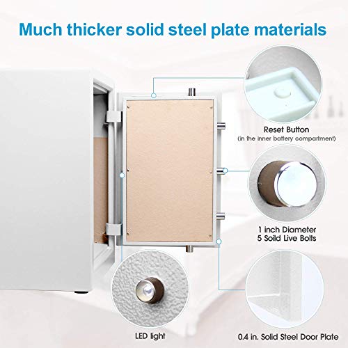 TIGERKING Safe Box,Home Safe,Large Security Box with Double Safety Key Lock and Password for Money and Document,3.7 Cubic White