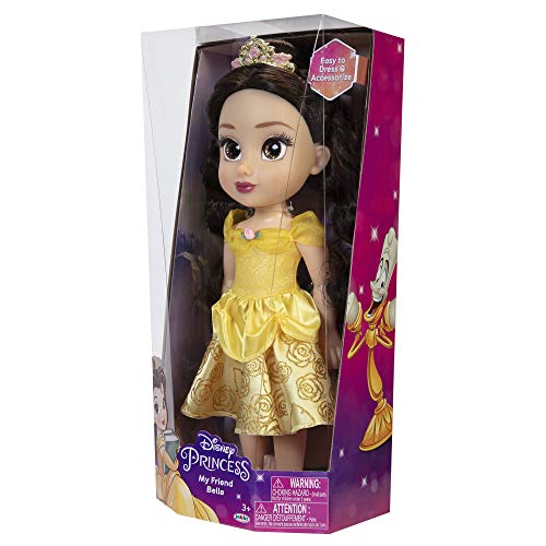 Disney Princess Belle panenka 35 cm, reflexní třpytivé oči, pohyblivé klouby, výsuvné šaty, boty, koruna, dlouhé hnědé vlasy, pro dívky od 3 let