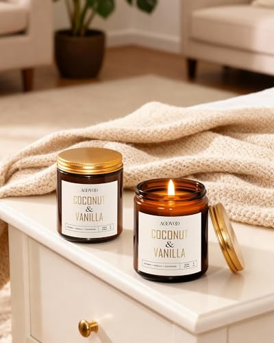 Image of AOOVOO Coconut Vanilla Candles - 18 oz Scented Candles, Aromatherapy Candle, Soy Candle for Home Scented