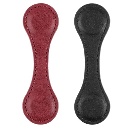 Dimeho 2 soportes para páginas retro de piel, magnéticos, marcapáginas vintage, hechos a mano, bonitos accesorios de lectura para mujeres, amantes de libros, regalo para lectores (negro y rojo)
