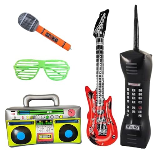 Aufblasbares Musikinstrument, Guitarra Plastico Hinchable, Micrófonos Inflables, Radio, Gafas de sol Ciegas, 5 Piezas Inflables Rock Star Toy Set, para Fiestas Temática Festival Juego de Roles Cosplay | Ya disponible en tu tienda friki favorita! En mundofriki.es!