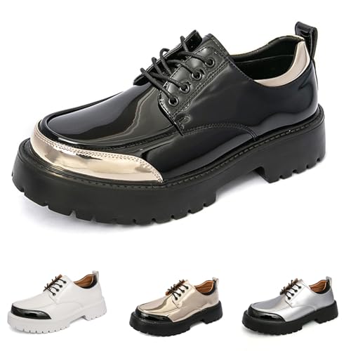 Men's Fashion Color Blocking Lace Up Platform Oxfords Luxury Round Toe Lug Sole Business Office Dress Shoes Daily Breathable Non Slip Low Top Casuals