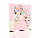Pangoo Art Alpaca & Llama Canvas Wall Art, Cute Animal Posters with Frame, Office, Living Room, Bedroom & Bathroom, 12x16 inch