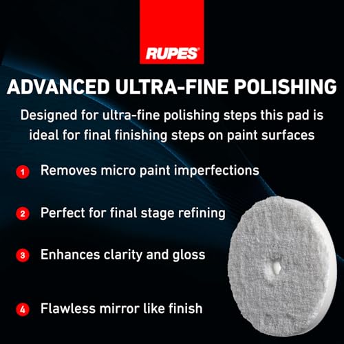 Image of RUPES 9.MF130S Pack of 6 White D-A Ultra-Fine Microfiber Polishing Pads 130mm | Compatible with 5 inch Backing Plate | Enhances Final Finish & Gloss | Removes Moderate Defects