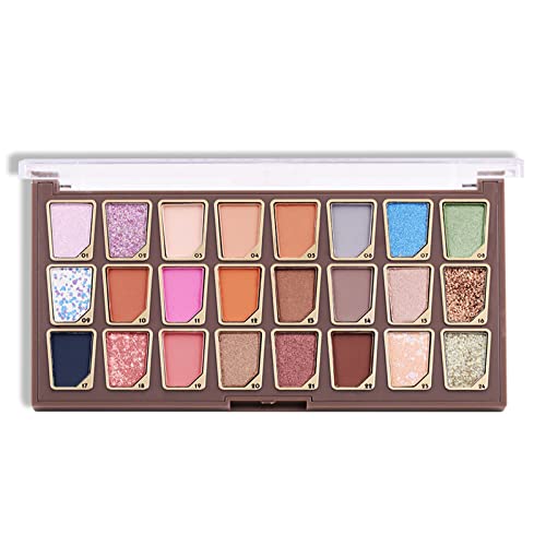 MISS ROSE M 24 Shades Eyeshadow Palette Makeup Set,Pearlescent Matt Long Lasting Eye Shadow Pallet,Natural Velvet Texture Eye Shadow Kit (026M1)