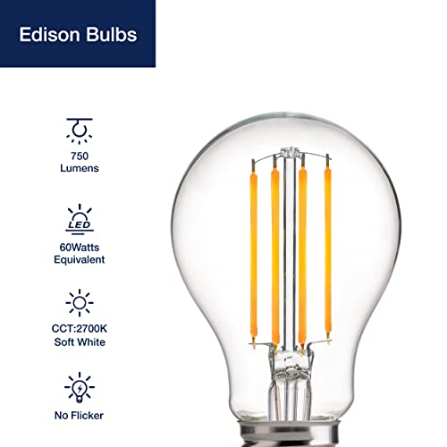 Flsnt 60W Equivalent A19 Led Edison Bulbs, 2700K Soft White, E26 Base, Non-Dimmable, 4 Pack #TOP2