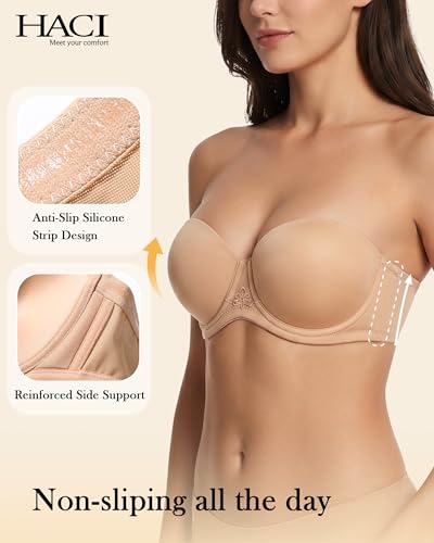 Image of HACI Full Coverage Strapless Bra for Large Bust Contour Underwire Plus Size Convertible Multiway