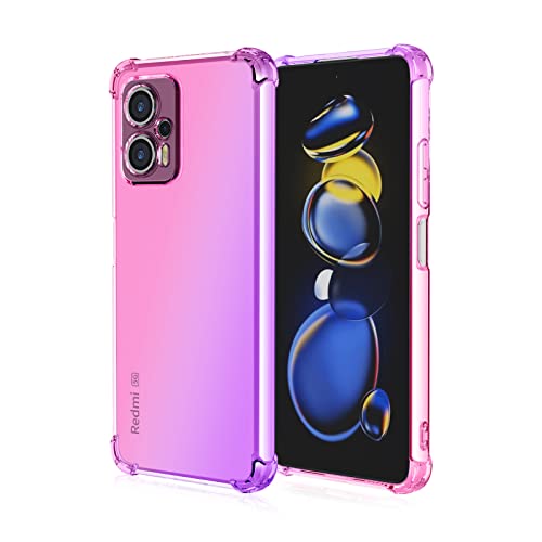 HAOYE para Xiaomi Poco X4 GT Funda, Gradiente Transparente TPU Carcasa Cristal Ultra Slim Flexible Suave Silicona Bumper, Reforzar Esquinas Case Cover (Pink/Morado)