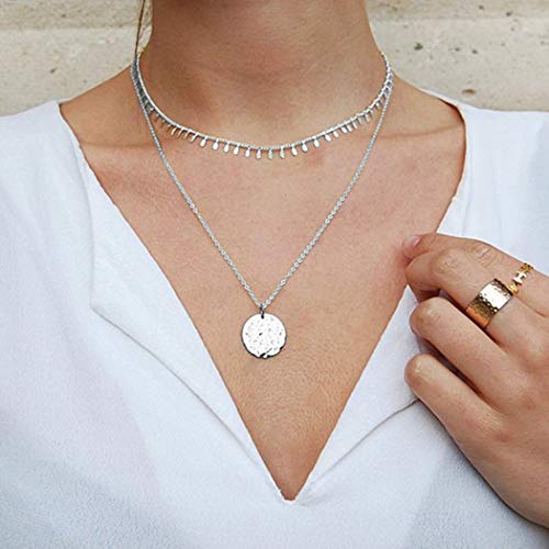 Preisvergleich Produktbild Jovani Multi Layered Halsketten Pailletten Anhänger Halskette Kette Schmuck für Frauen und Mädchen (silber)