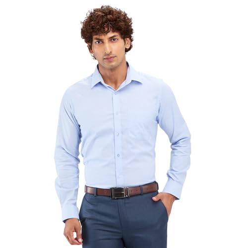 Image of Raymond Men's Slim Fit Structure Pattern Pure Cotton Semi Cut Away Collar Full Sleeve Formal Shirt