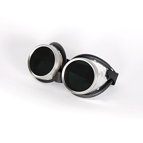 GSF Schweißerbrille Schraubring mit Lederwülsten - DIN Filterstufe 5, Schraubringbrille Silber/Grünglas