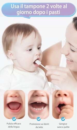 La Fluss 30 Pezzi Spazzolino Monouso Sterilizzati per Bambini e Neonati Pulizia lingua denti e gengive impacchettati singolarmente bastoncini pulizia cavo orale