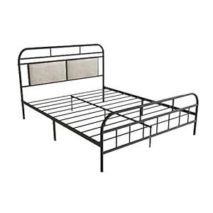 Modern Metalen Bedframe, Matrasfoundation Met Gestoffeerd Hoofdeinde En Voetbord, Lamellensteun En Onderbodruimte
